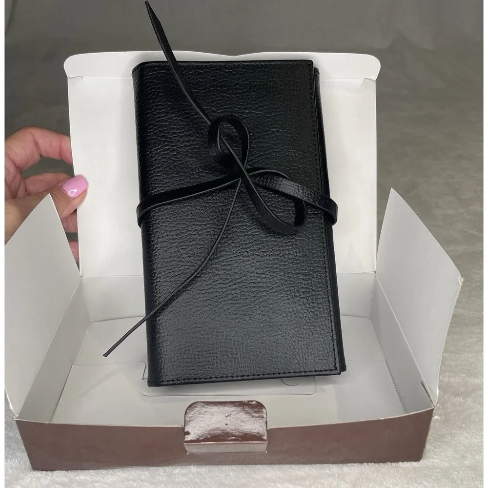 Morelle & Co Black Travel Jewelry Case Genuine Leather Organizer Fold Out Tri
